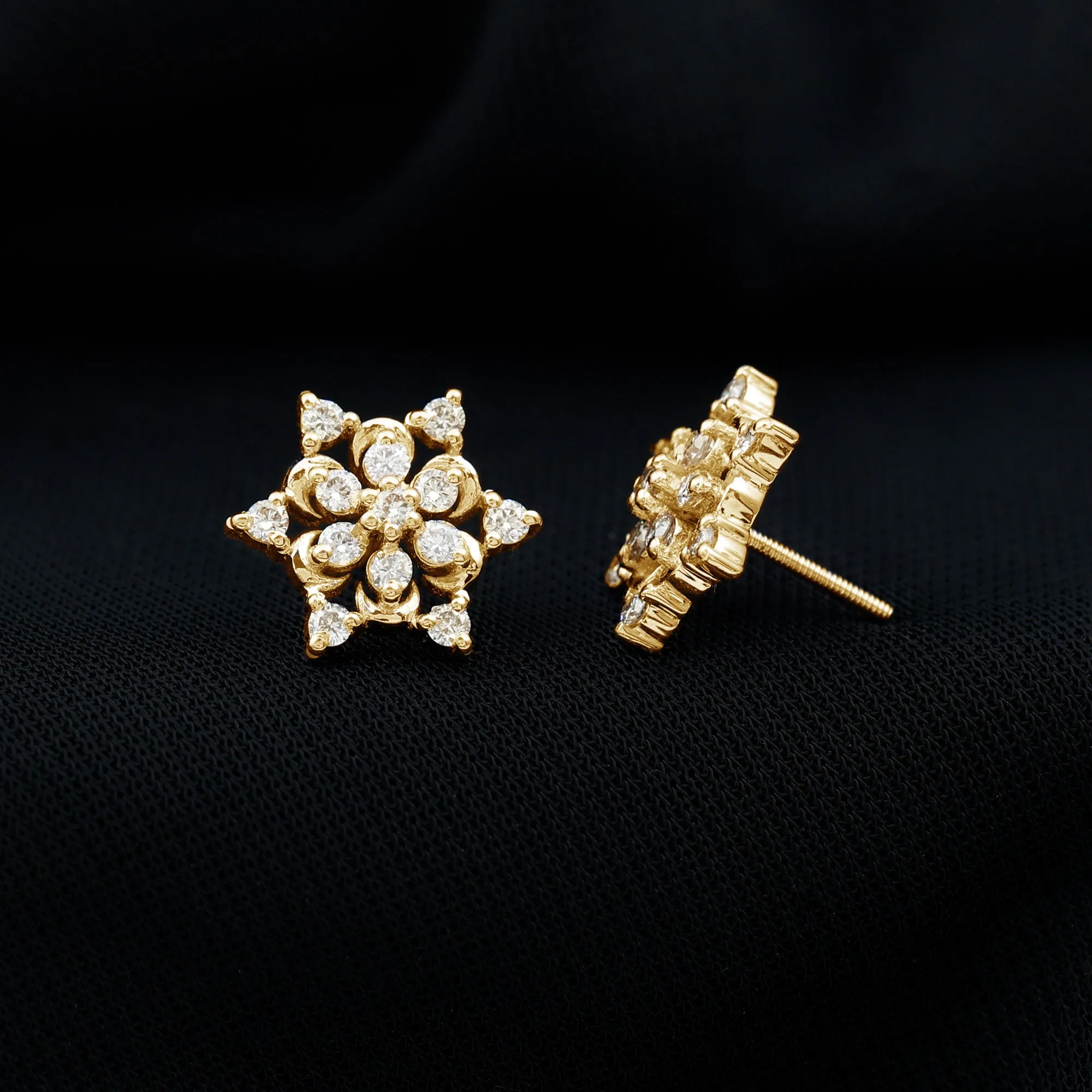 1 CT Diamond and Gold Snowflake Statement Stud Earrings