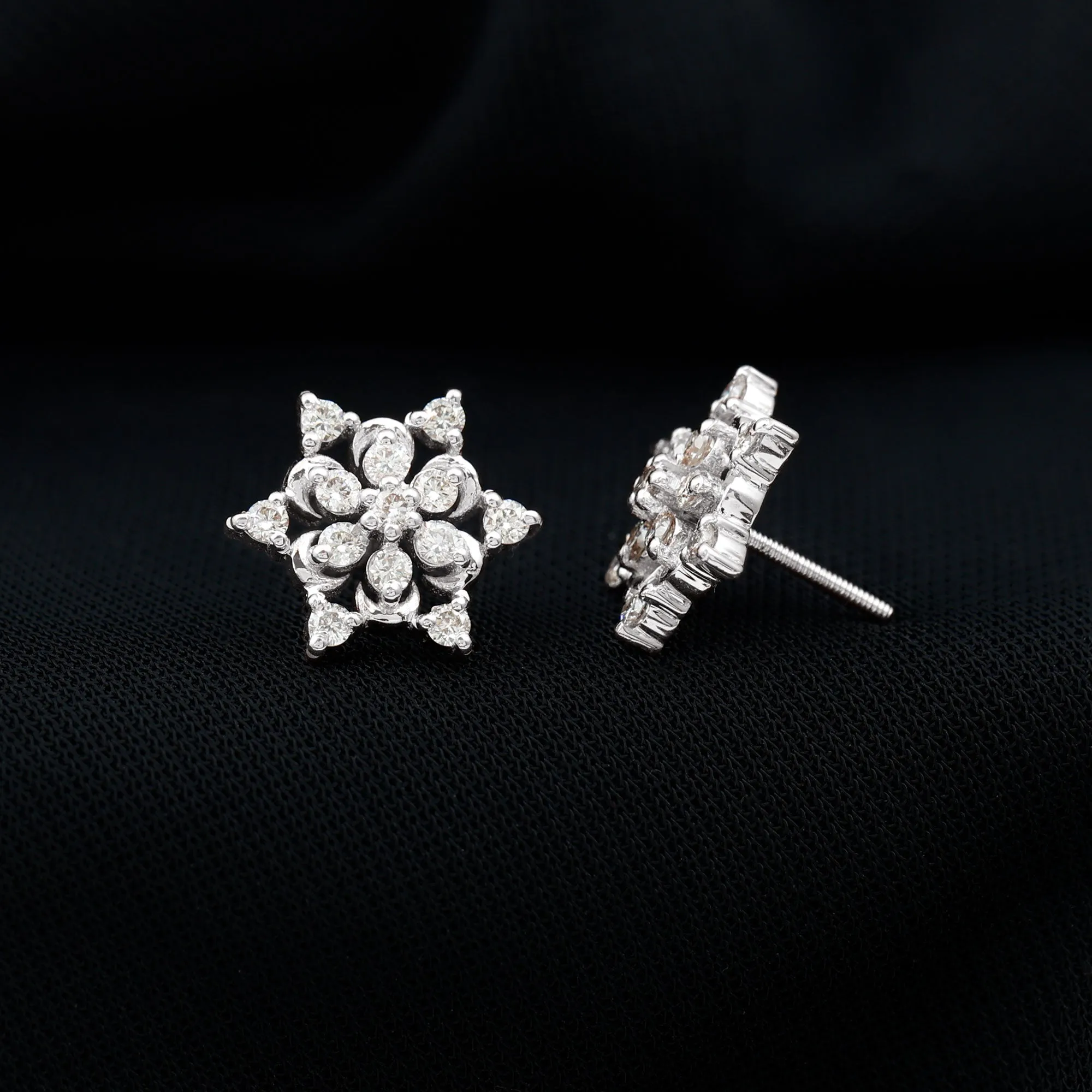 1 CT Diamond and Gold Snowflake Statement Stud Earrings