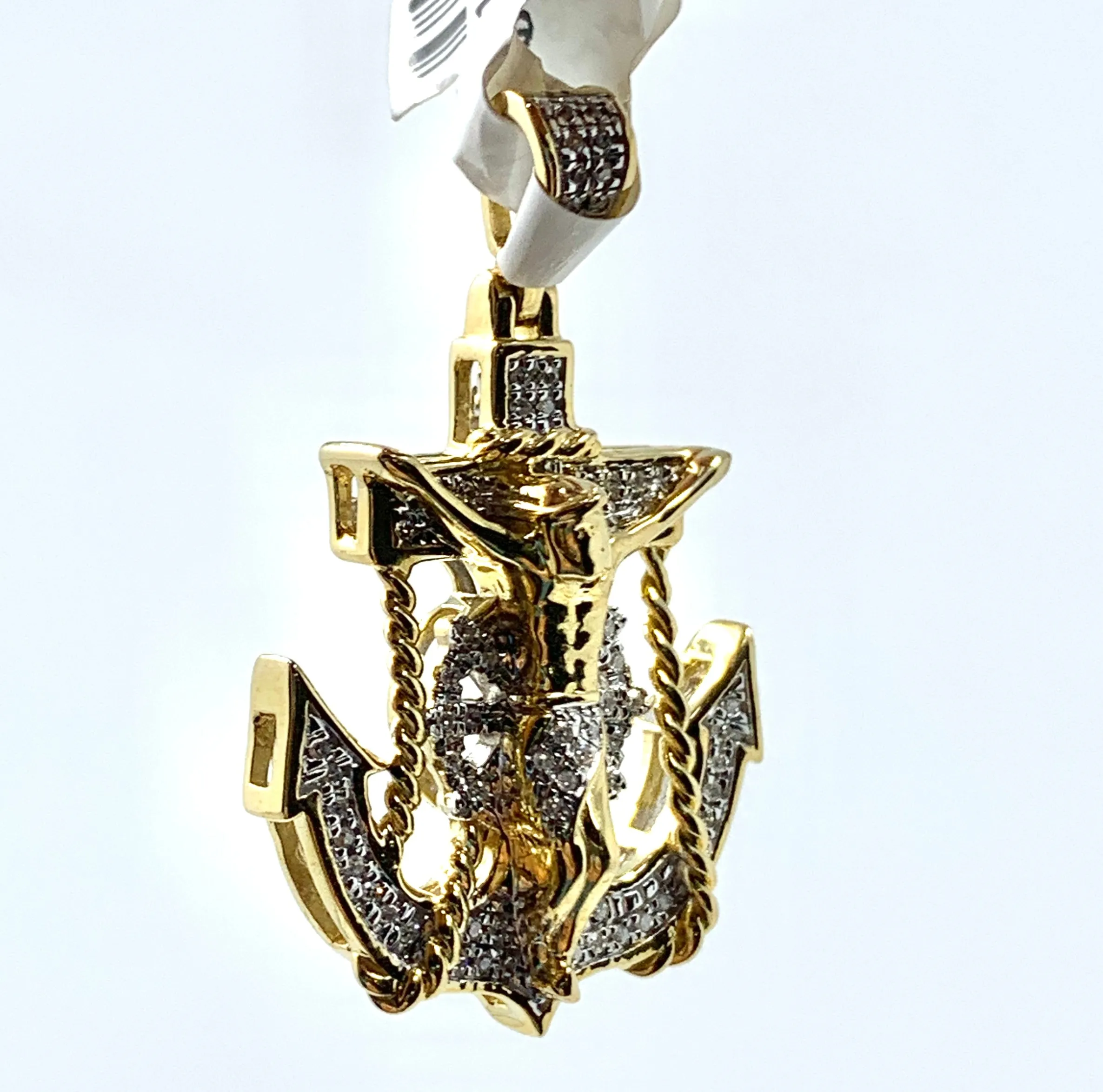 10K 0.30CT Yellow Gold Decorative Jesus Anchor Pendant Charm