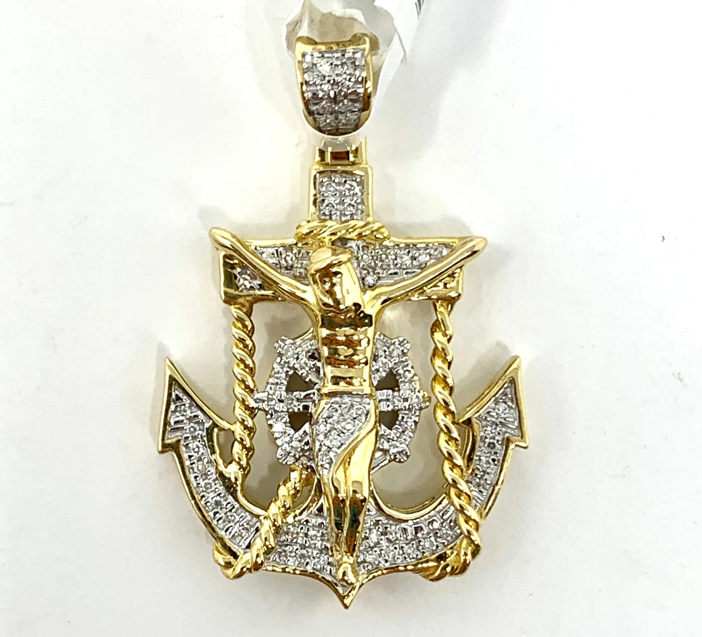 10K 0.30CT Yellow Gold Decorative Jesus Anchor Pendant Charm