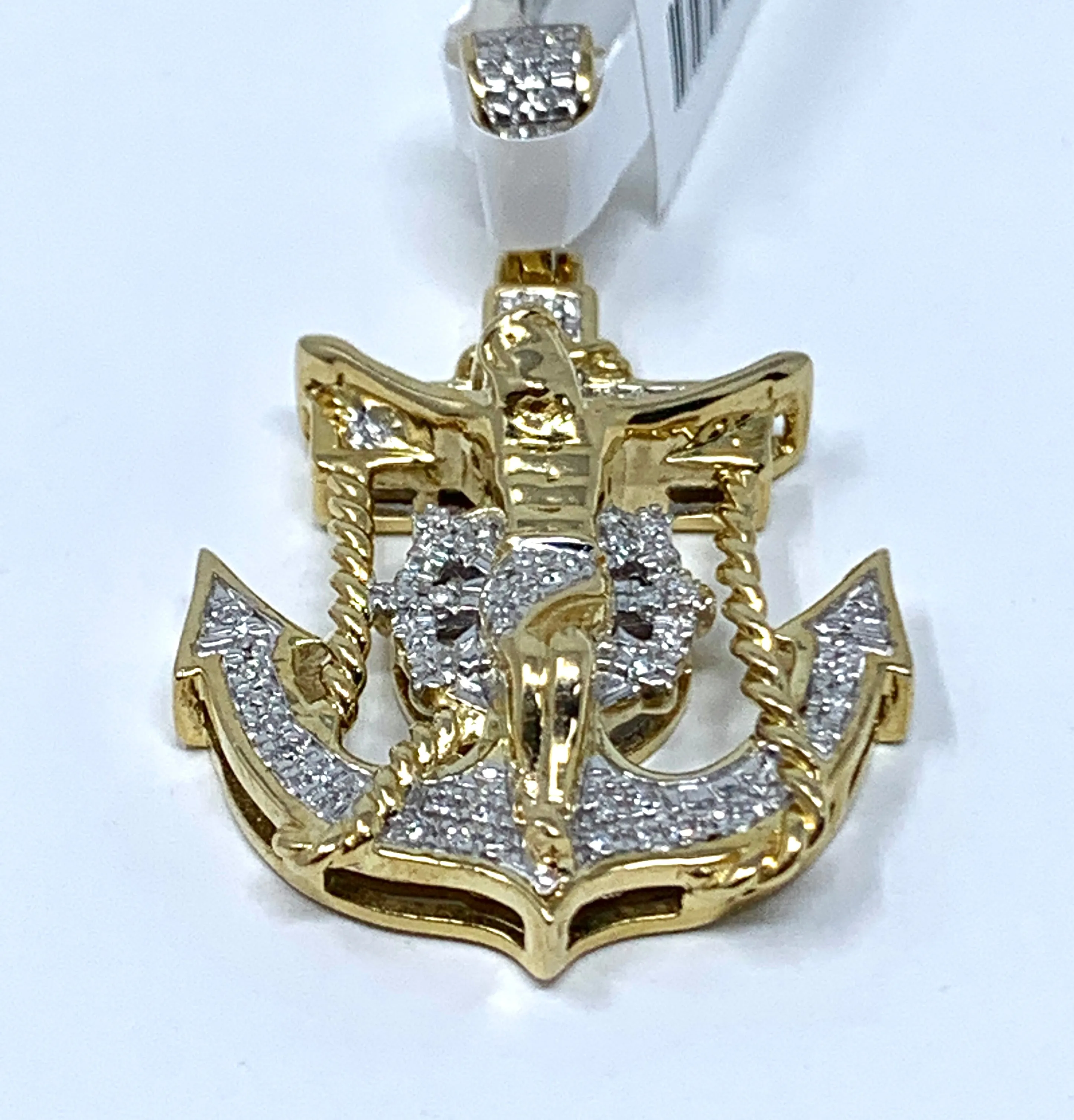 10K 0.30CT Yellow Gold Decorative Jesus Anchor Pendant Charm