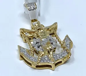 10K 0.30CT Yellow Gold Decorative Jesus Anchor Pendant Charm