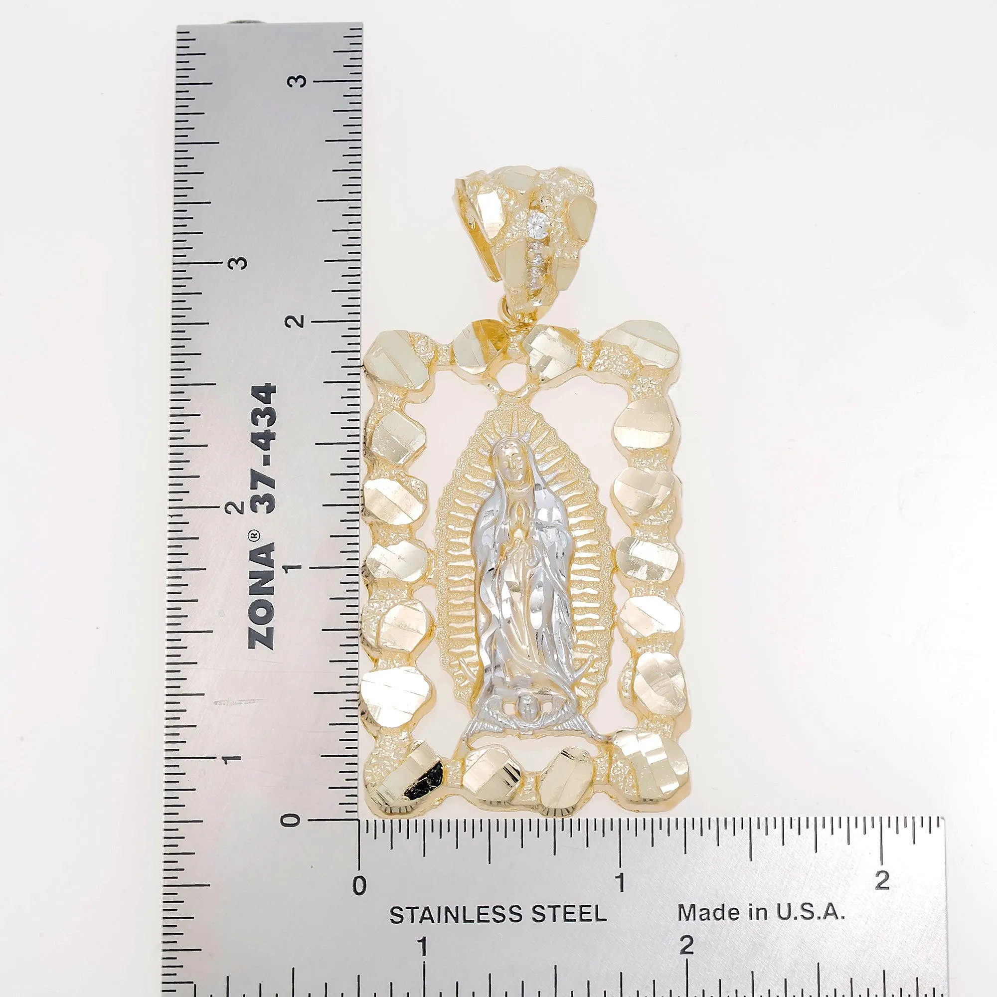 10K GOLD NUGGET TWO TONE MOTHER MARY PENDANT 12.9G