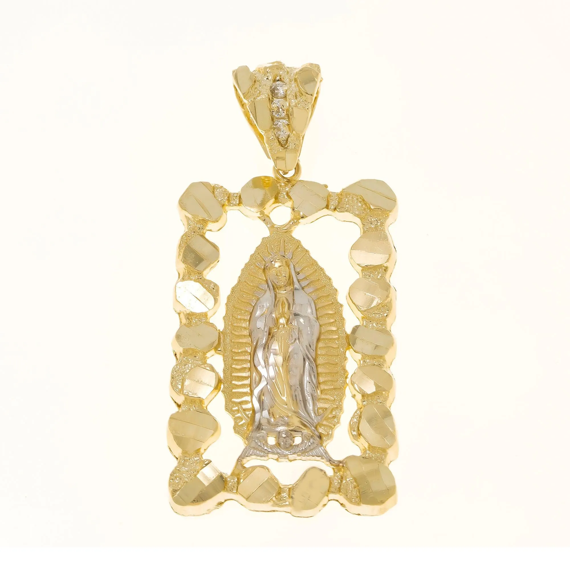 10K GOLD NUGGET TWO TONE MOTHER MARY PENDANT 12.9G