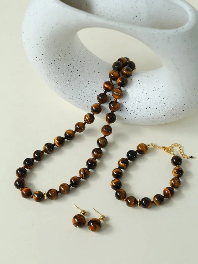 10mm Tiger's Eye Stone Beaded Necklace