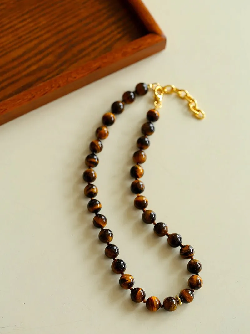 10mm Tiger's Eye Stone Beaded Necklace