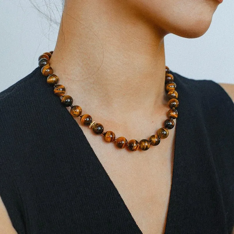 10mm Tiger's Eye Stone Beaded Necklace