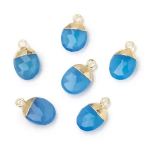 10x8mm Gold Leafed Santorini Blue Chalcedony Faceted Oval Focal Bead 1 piece