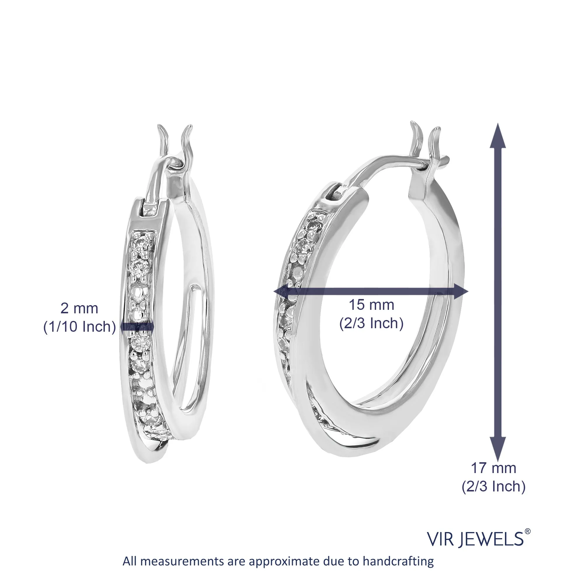 1/10 cttw 12 Stones Round Lab Grown Diamond Hoop Earrings .925 Sterling Silver Prong Set 2/3 Inch