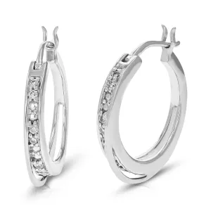 1/10 cttw 12 Stones Round Lab Grown Diamond Hoop Earrings .925 Sterling Silver Prong Set 2/3 Inch