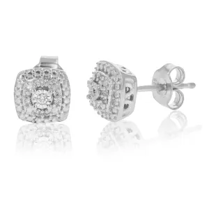 1/10 cttw 18 Stones SI2-I1 Clarity Round Cut Lab Grown Diamond Stud Earrings in .925 Sterling Silver Prong Set