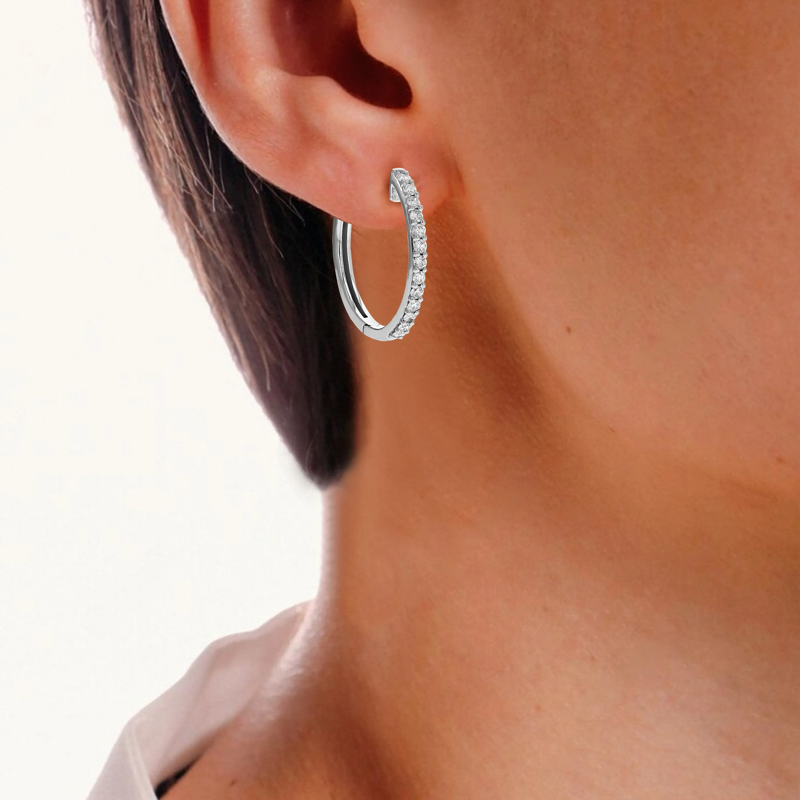 1/2 cttw 26 Stones SI2-I1 Clarity Round Lab Grown Diamond Hoop Earrings Prong Settings on .925 Sterling Silver