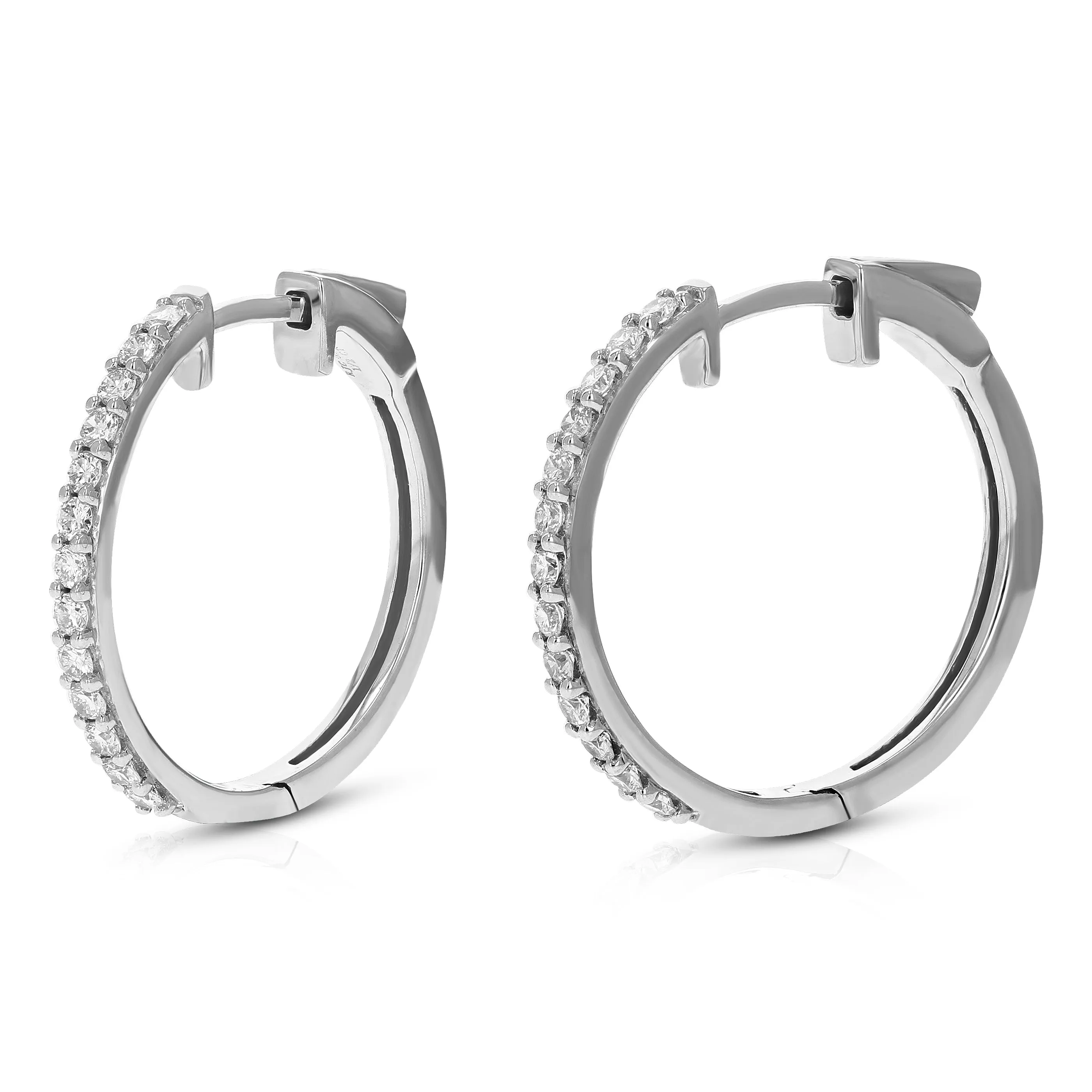 1/2 cttw 26 Stones SI2-I1 Clarity Round Lab Grown Diamond Hoop Earrings Prong Settings on .925 Sterling Silver