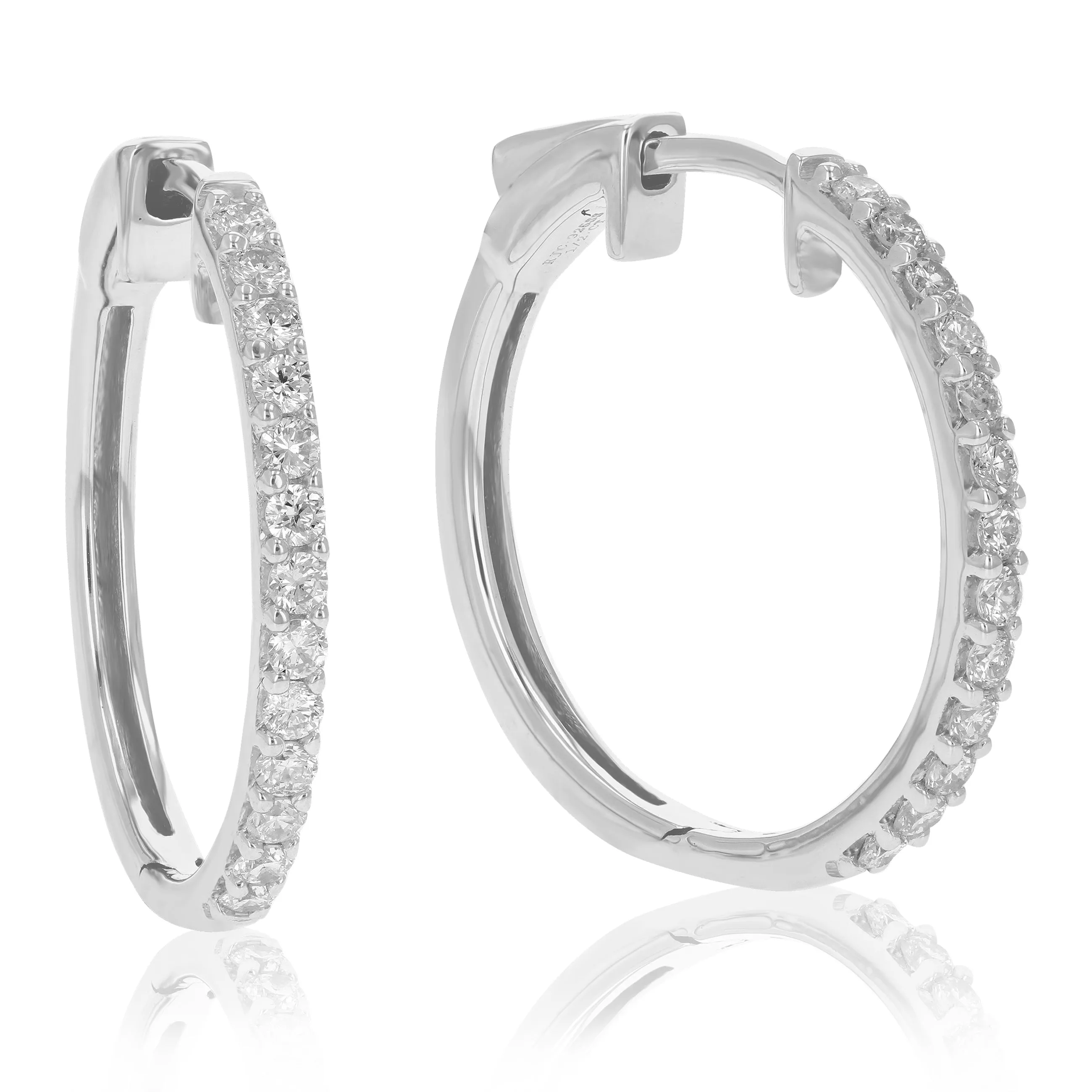 1/2 cttw 26 Stones SI2-I1 Clarity Round Lab Grown Diamond Hoop Earrings Prong Settings on .925 Sterling Silver