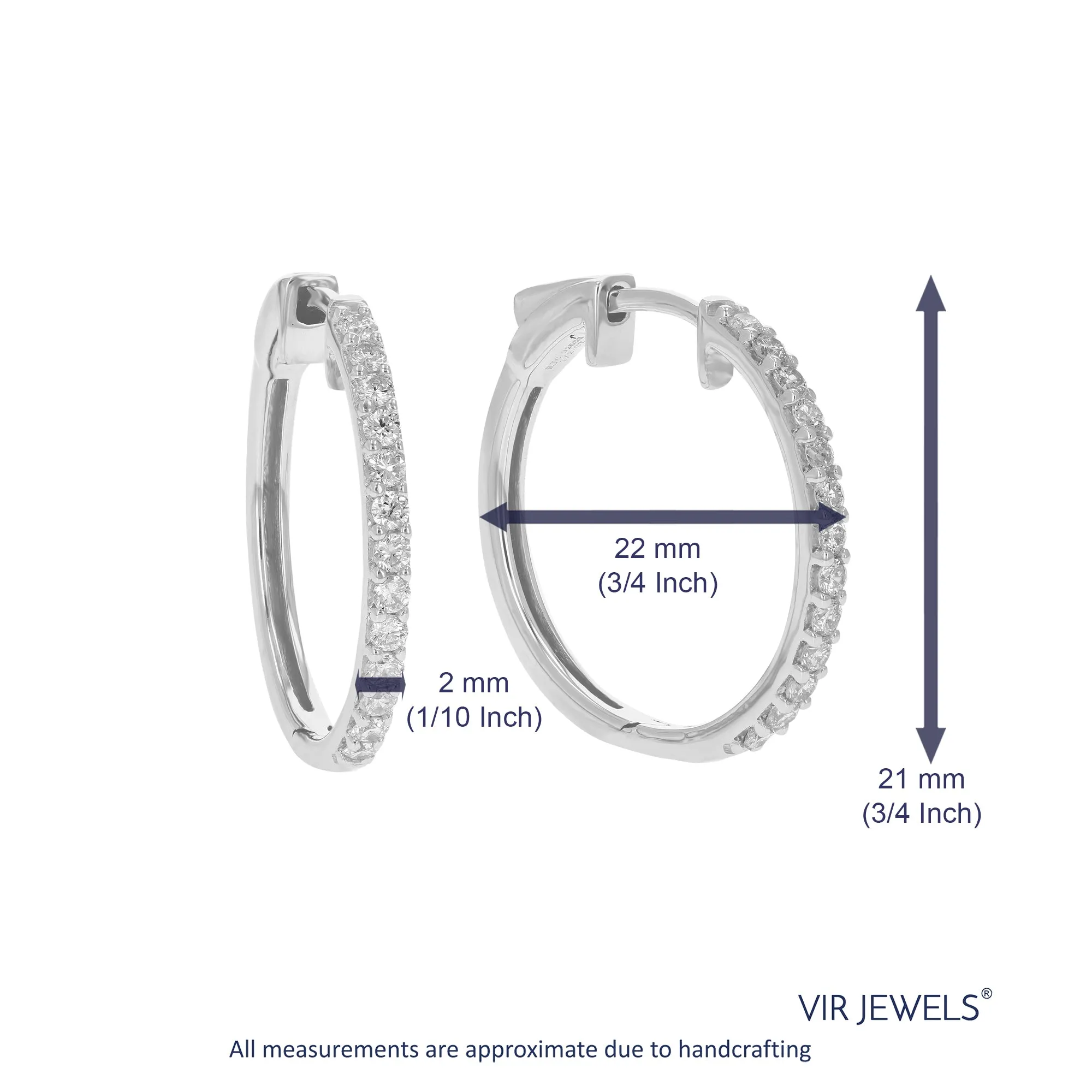 1/2 cttw 26 Stones SI2-I1 Clarity Round Lab Grown Diamond Hoop Earrings Prong Settings on .925 Sterling Silver