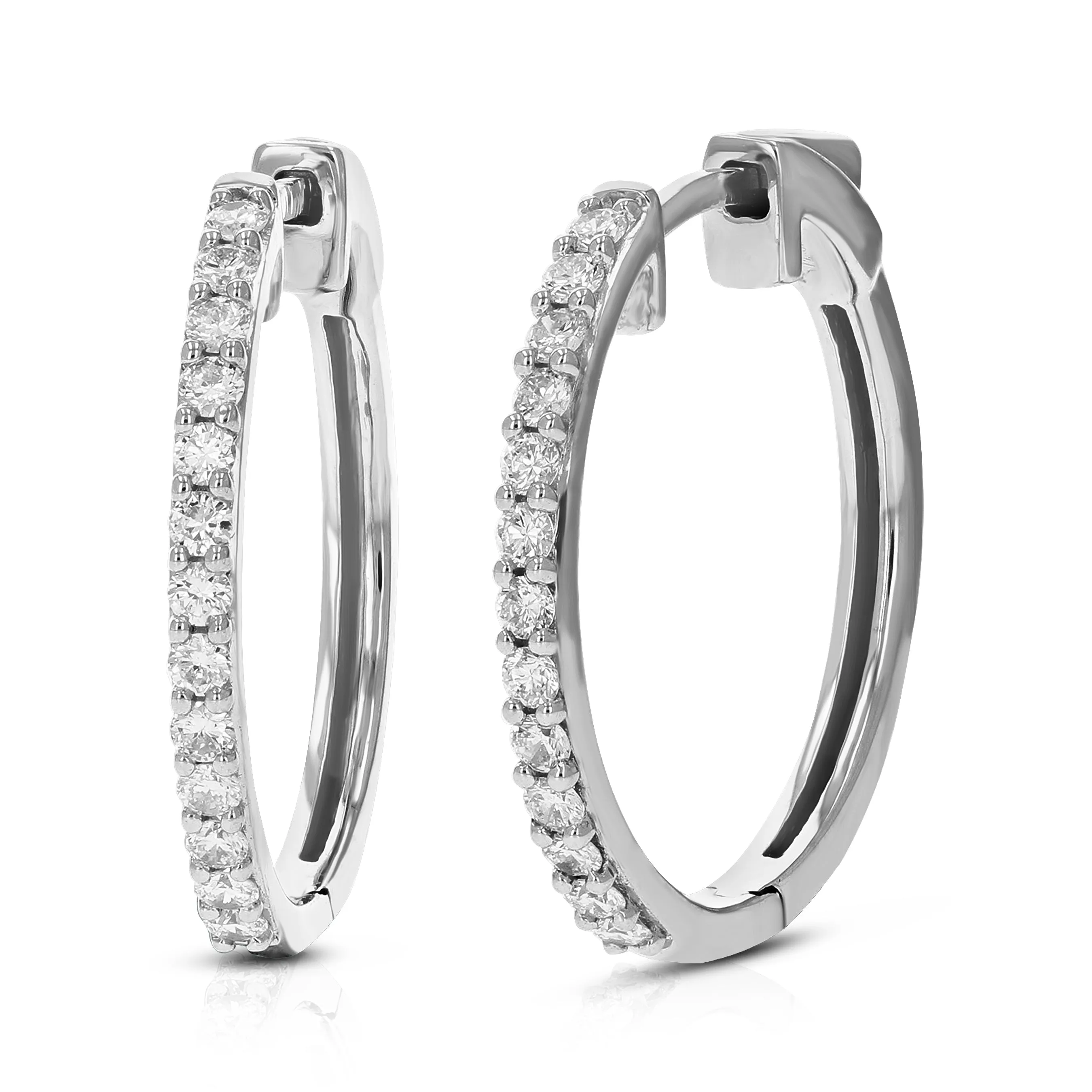 1/2 cttw 26 Stones SI2-I1 Clarity Round Lab Grown Diamond Hoop Earrings Prong Settings on .925 Sterling Silver