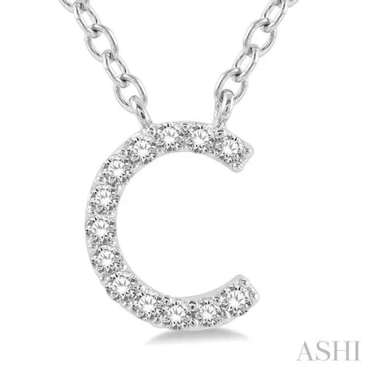 1/20 Ctw Initial 'C' Round Cut Diamond Pendant With Chain in 14K White Gold