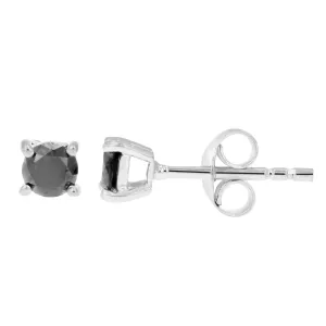 1/3 cttw Black Diamond Stud Earrings .925 Sterling Silver Round with Push Backs