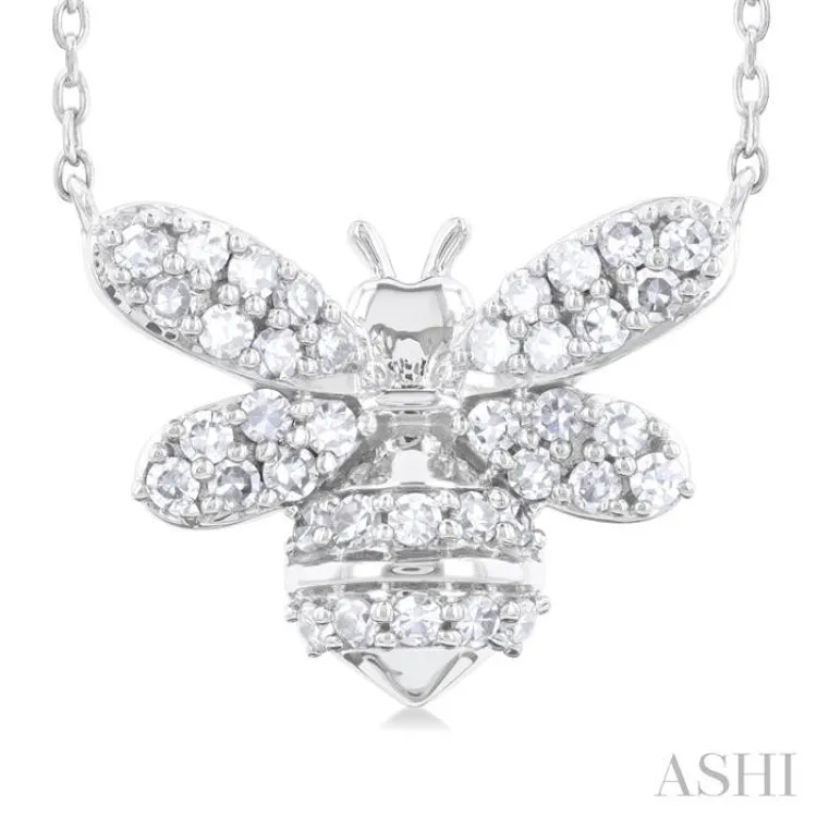 1/4 ctw Petite Bumble Bee Round Cut Diamond Fashion Pendant With Chain in 10K White Gold