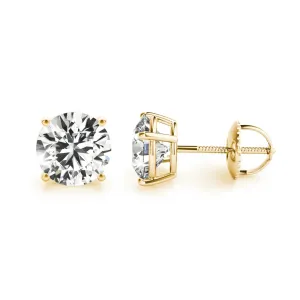 14K Gold Lab Diamond Stud Earrings, CVD Brilliant Solitaire Round Diamond Studs, 1.50 Carat Diamond Studs With Screw Backs