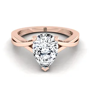 14K Rose Gold Pear Shape Center Delicate Twist Solitaire Engagement Ring