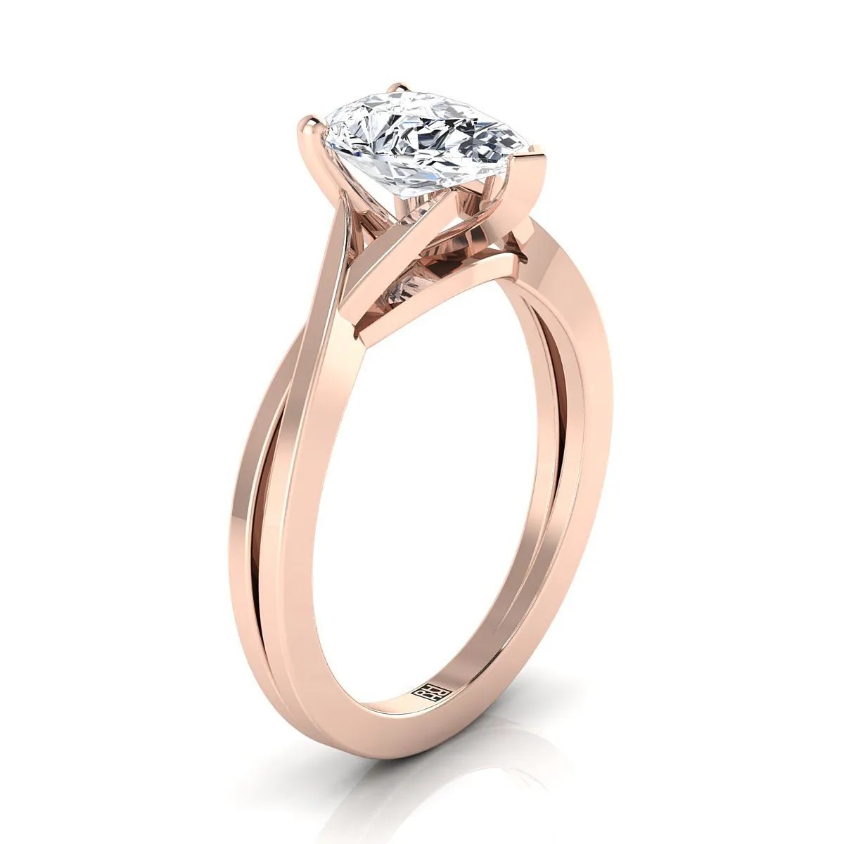 14K Rose Gold Pear Shape Center Delicate Twist Solitaire Engagement Ring