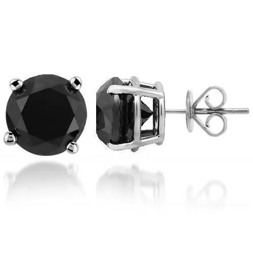 14K Solid White Gold  Black Diamond Solitaire Stud Earrings 7.00 Ctw