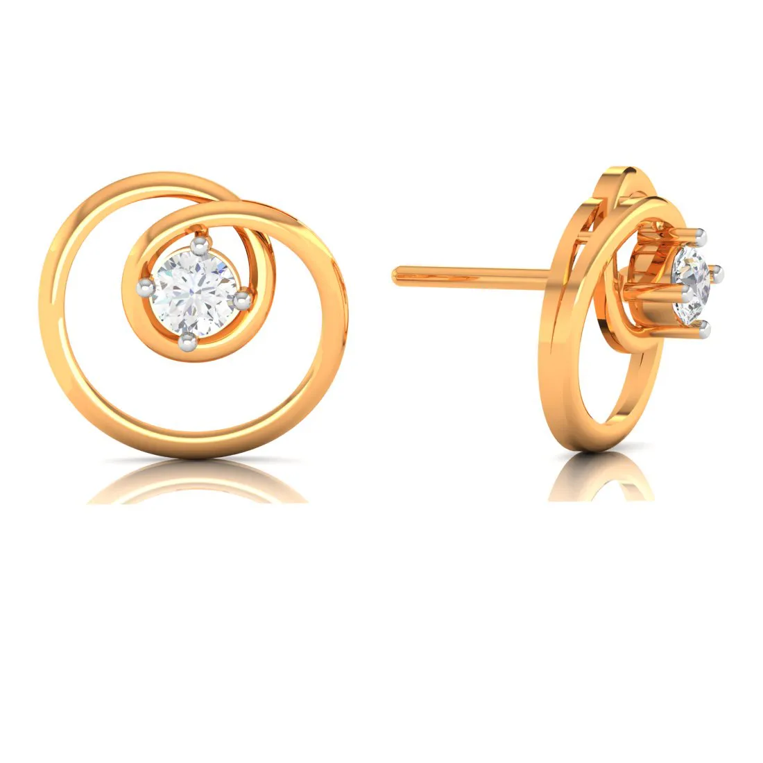 14k Twirled Designed American Diamond And Gold Earrings