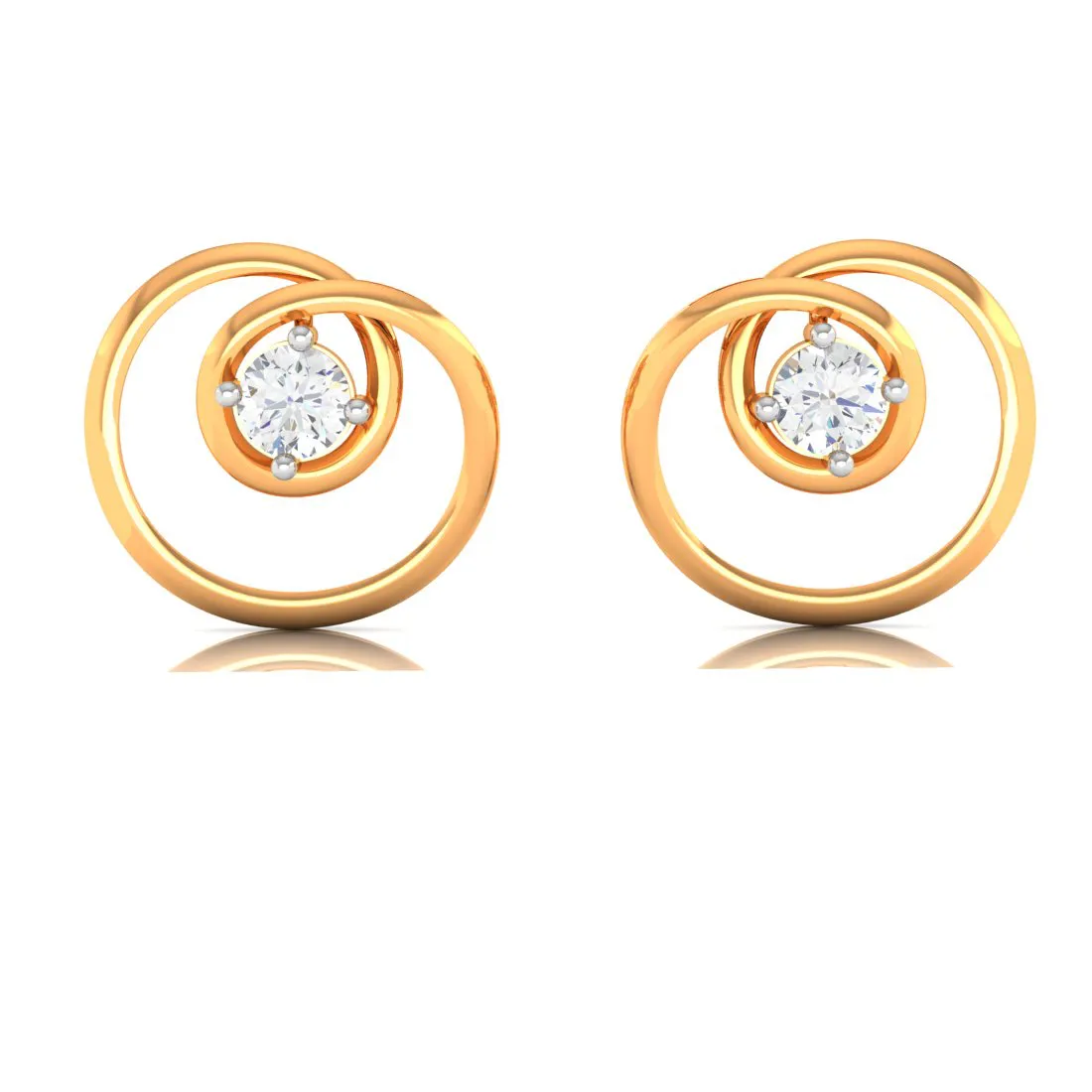 14k Twirled Designed American Diamond And Gold Earrings