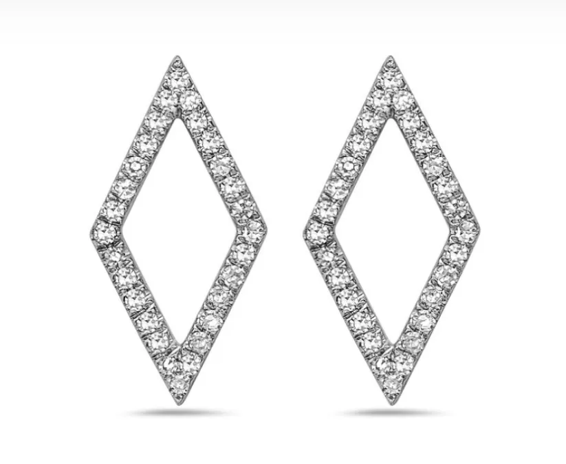 14k White Gold Pave Diamond Open Diamond Shape Earrings (I8578)