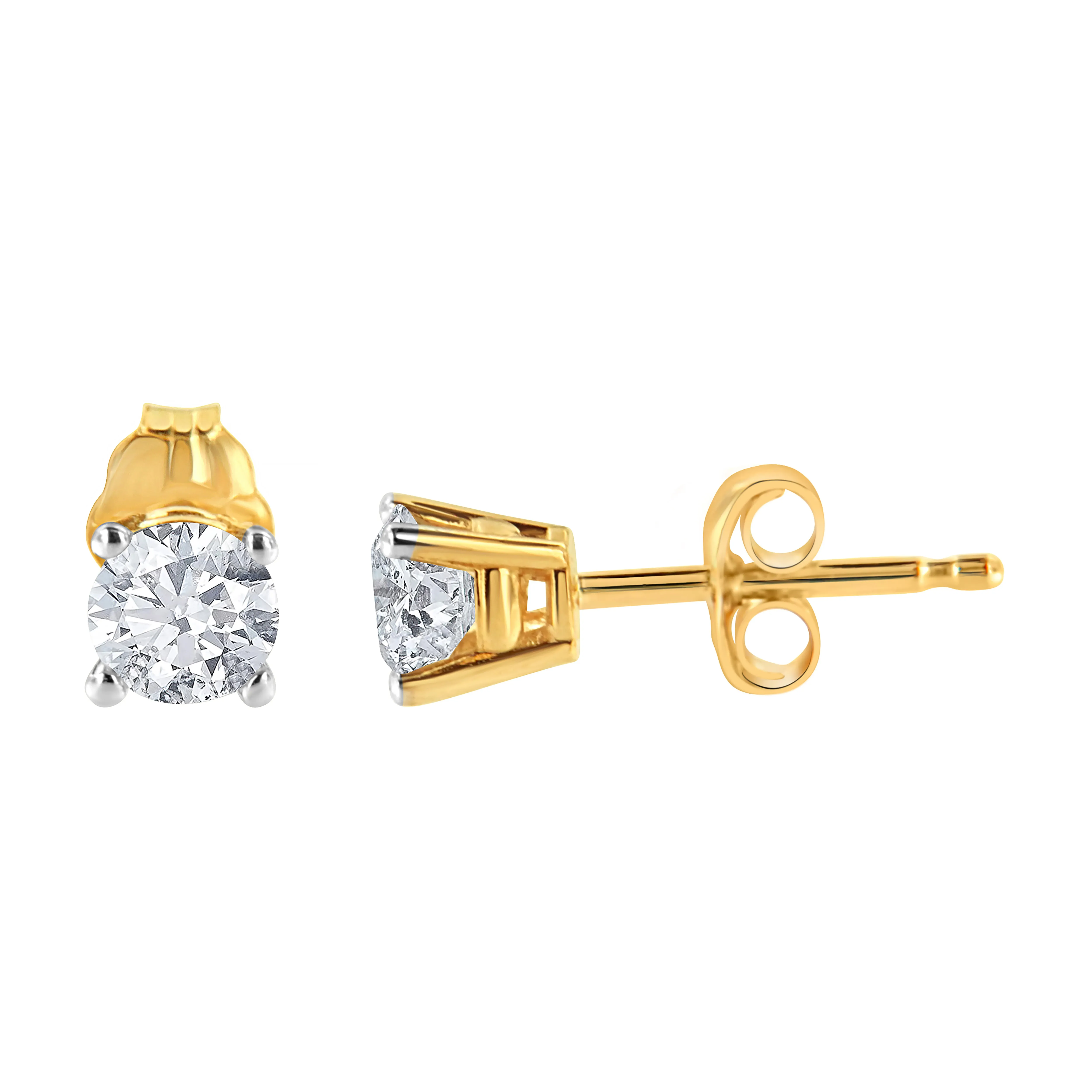 14K Yellow Gold 1/5 Cttw Round Brilliant-Cut Diamond Classic 4-Prong Stud Earrings