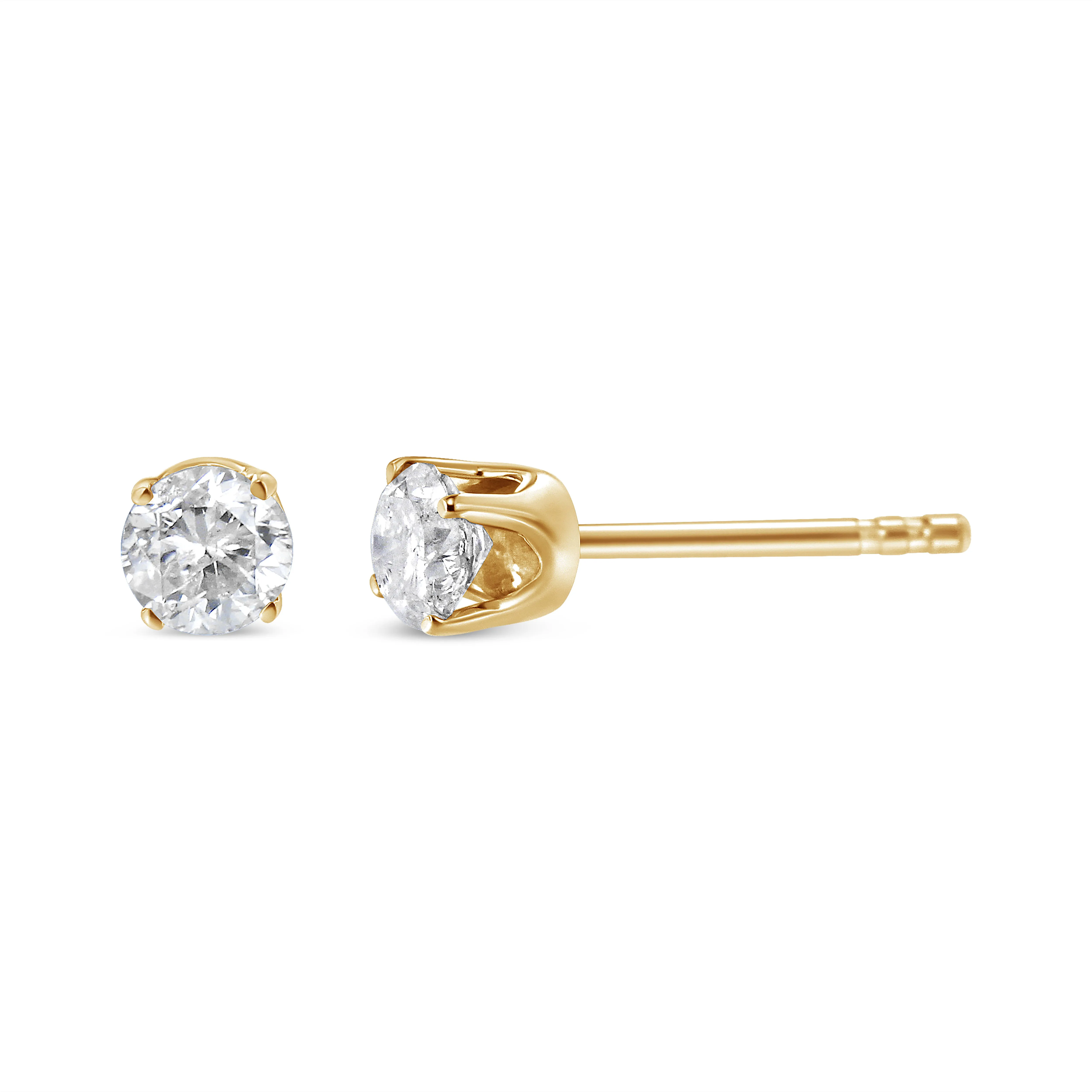 14K Yellow Gold 1/5 Cttw Round Brilliant-Cut Diamond Classic 4-Prong Stud Earrings