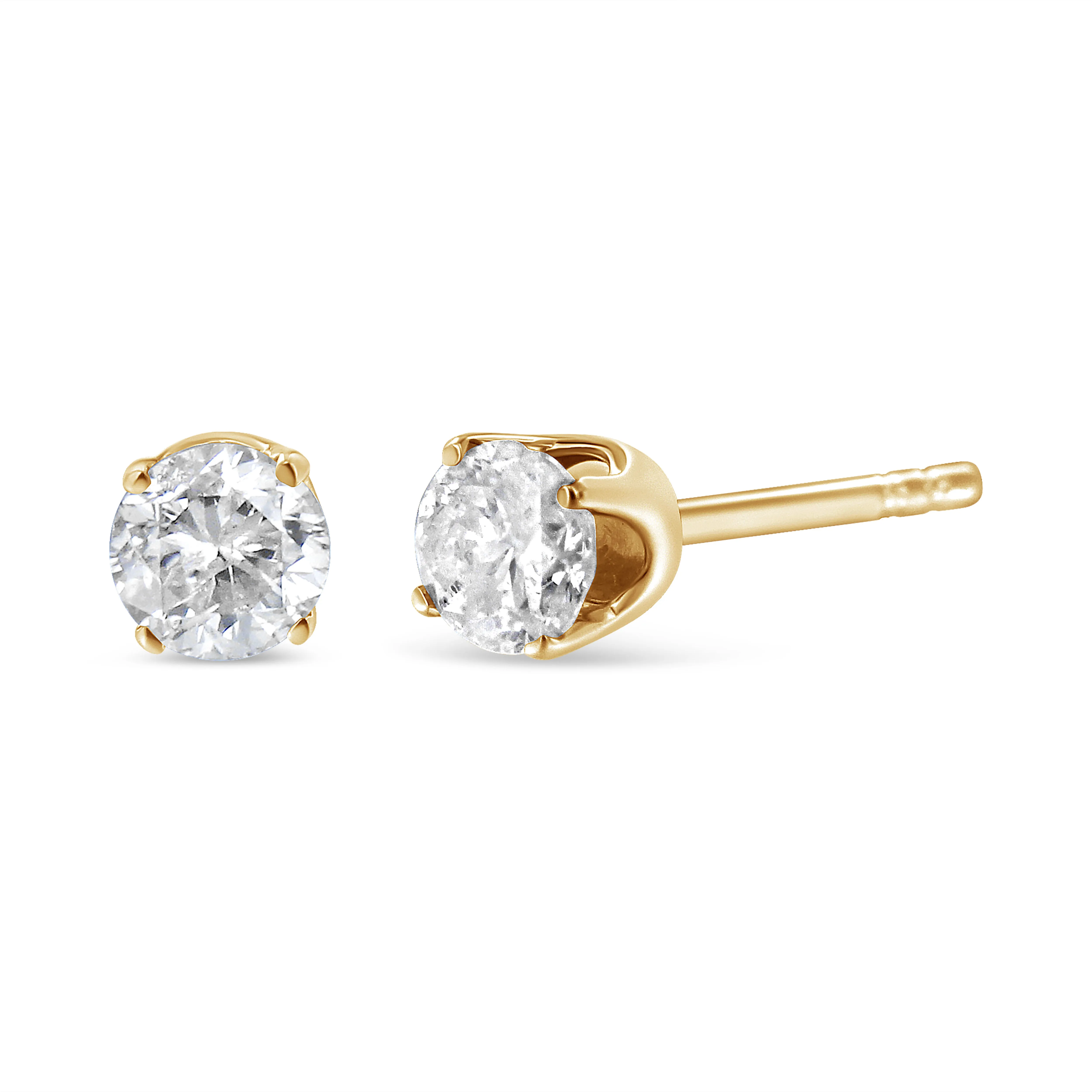 14K Yellow Gold 1/5 Cttw Round Brilliant-Cut Diamond Classic 4-Prong Stud Earrings