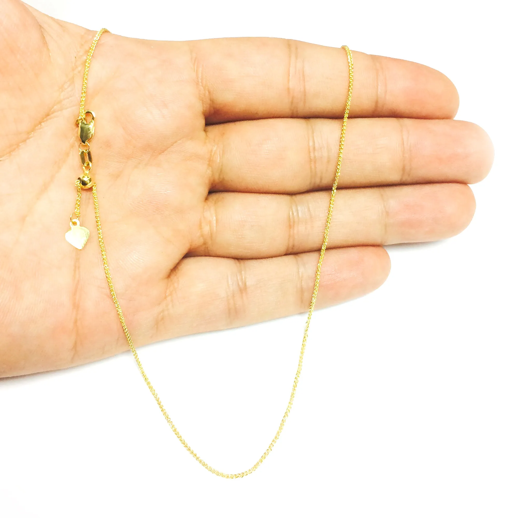 14k Yellow Gold Adjustable Wheat Chain Necklace, 1.0mm, 22"