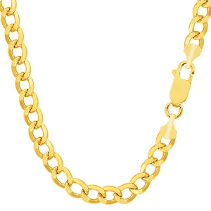 14k Yellow Gold Curb Hollow Chain Necklace, Width 5.5mm