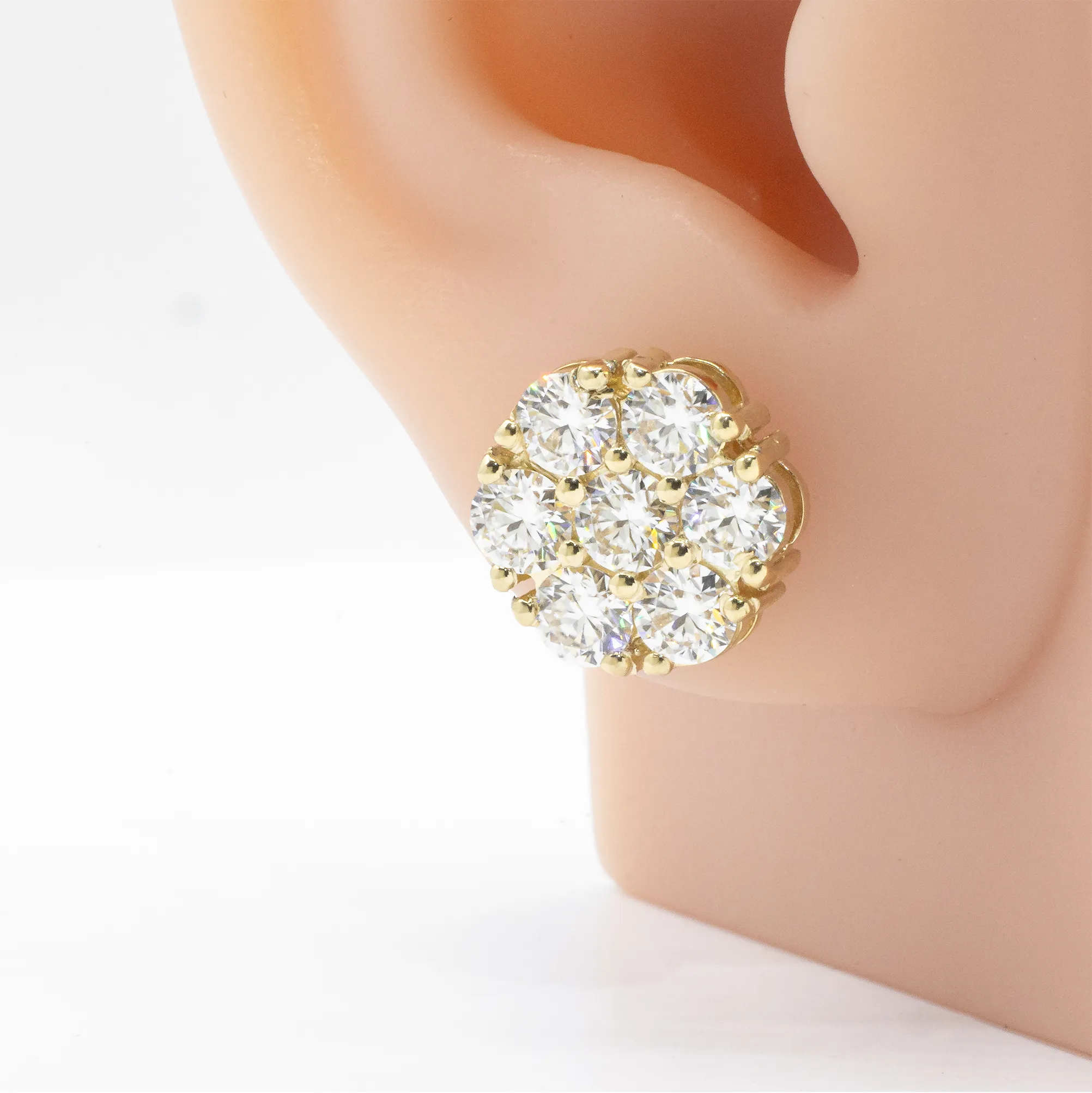 14k Yellow Gold Lab Diamond Cluster Earrings 3.30 ctw