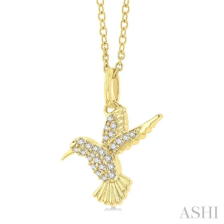 1/6 ctw Petite Hummingbird Round Cut Diamond Fashion Pendant With Chain in 10K Yellow Gold