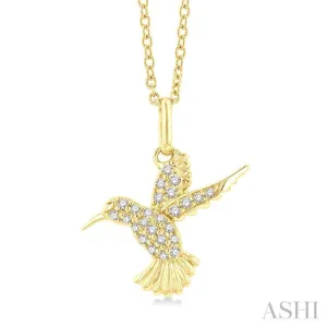 1/6 ctw Petite Hummingbird Round Cut Diamond Fashion Pendant With Chain in 10K Yellow Gold