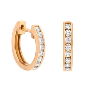 18ct Rose Gold Diamond 0.25ct Channel Set Hoop Earrings