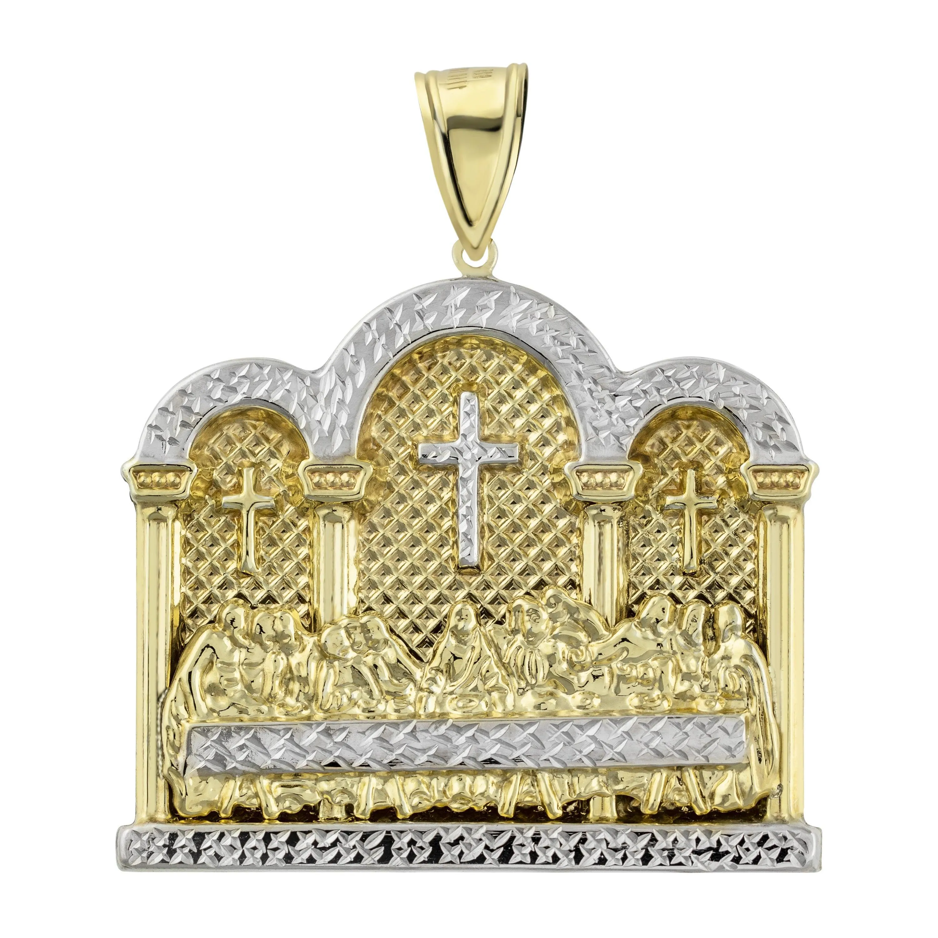 3" Men's Huge Diamond Cut Last Supper Charm Pendant 10K Yellow Gold