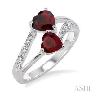 5&6 mm Heart Shape Garnet and 1/50 Ctw Single Cut Diamond Ring in Sterling Silver