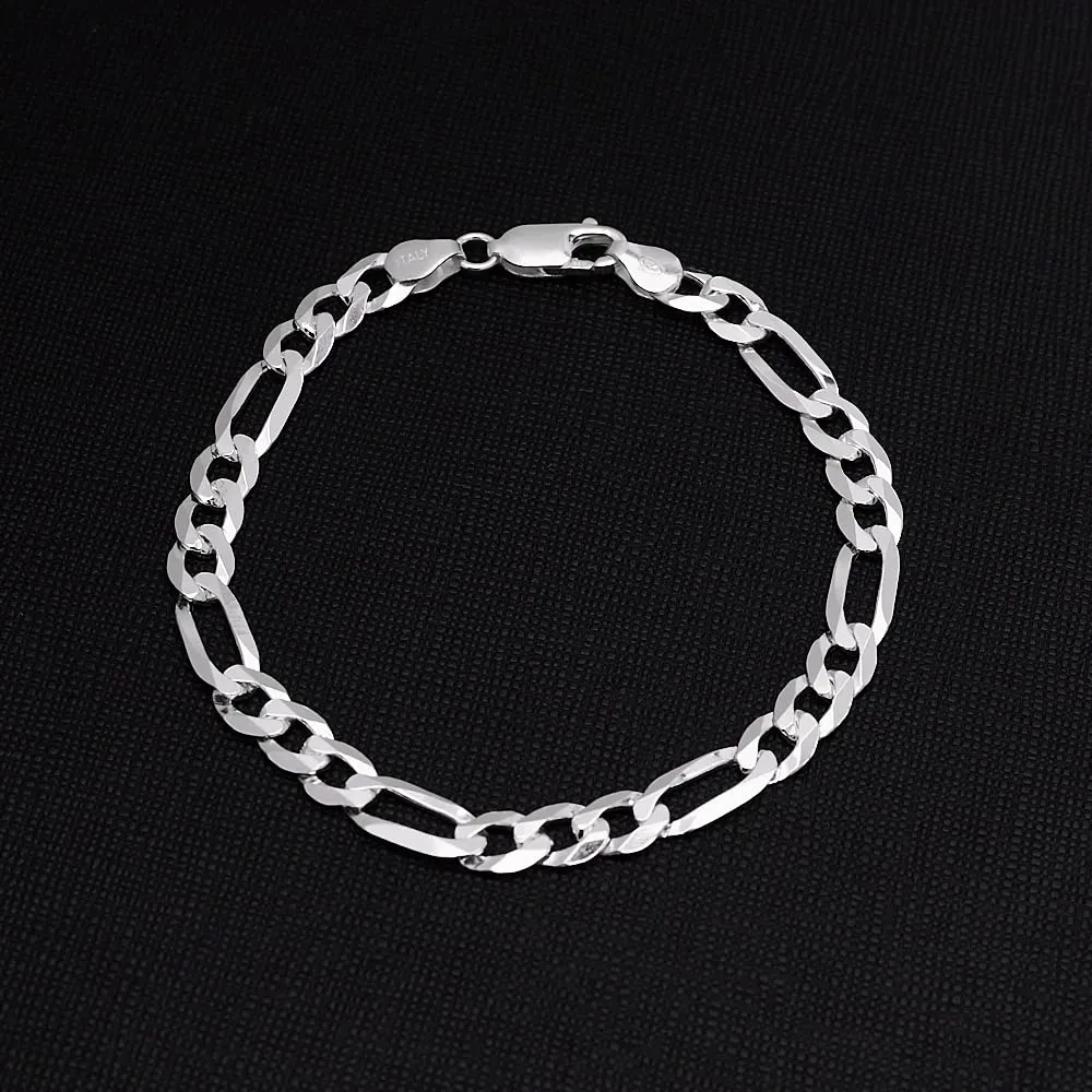 6.2mm Figaro Chain Bracelet For Men and Women | Made in Italy With 925 Silver