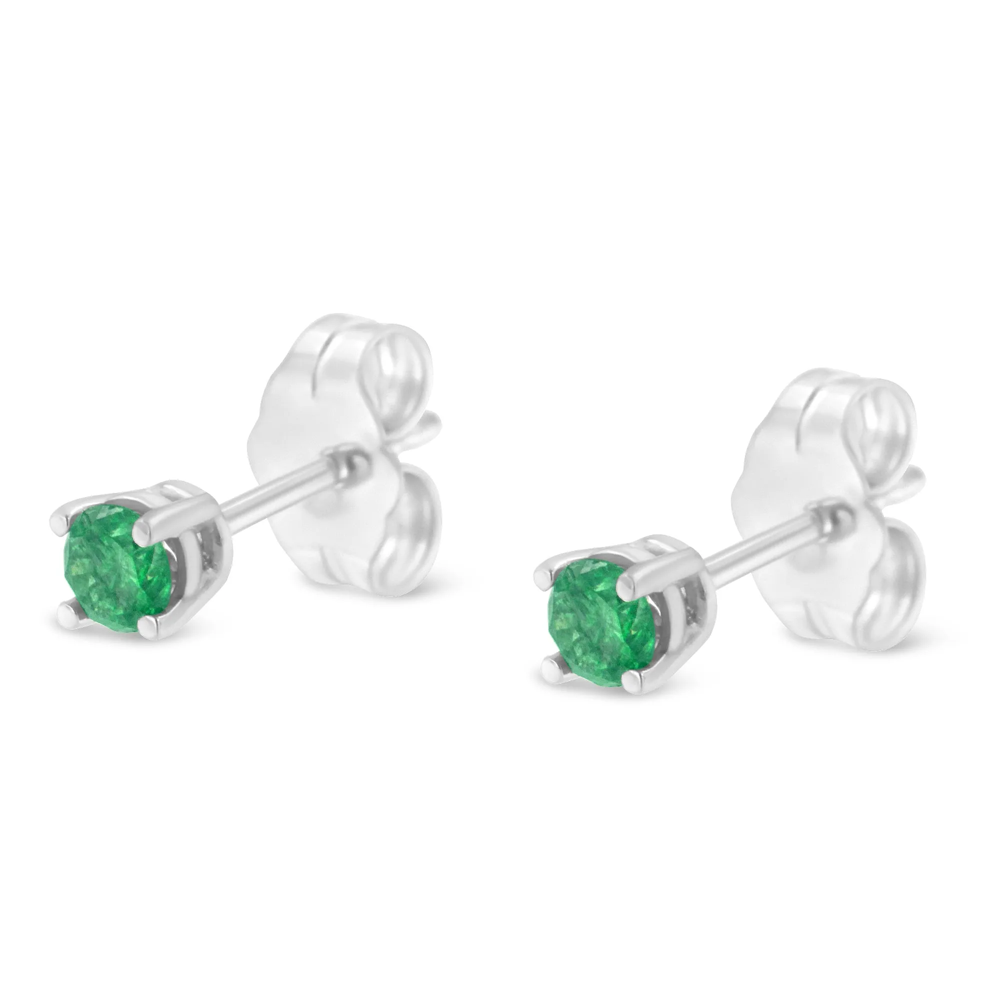 .925 Sterling Silver 1/4 Cttw Round Brilliant-Cut Green Diamond Classic 4-Prong Stud Earrings