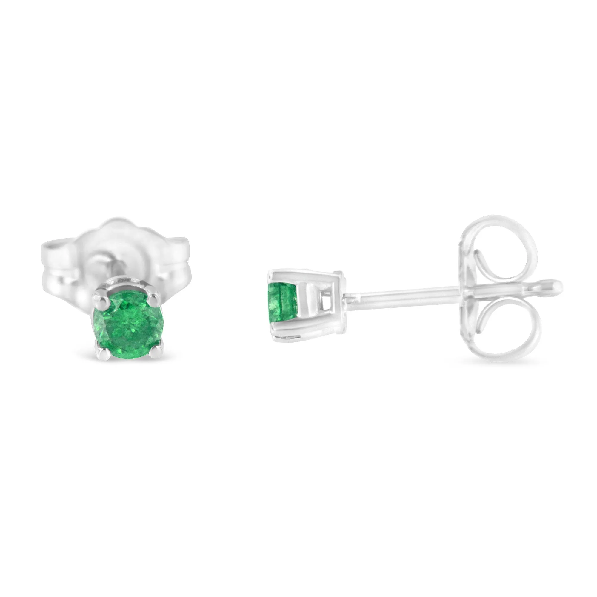 .925 Sterling Silver 1/4 Cttw Round Brilliant-Cut Green Diamond Classic 4-Prong Stud Earrings