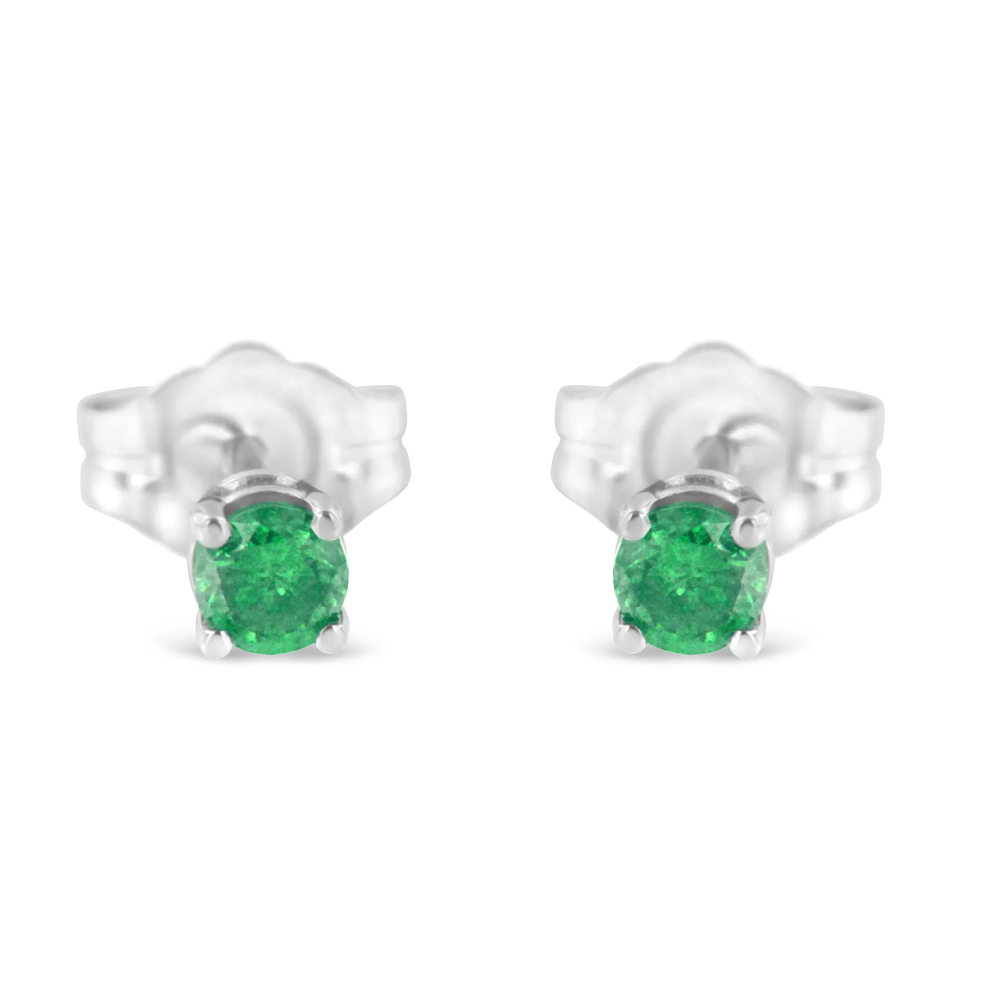 .925 Sterling Silver 1/4 Cttw Round Brilliant-Cut Green Diamond Classic 4-Prong Stud Earrings