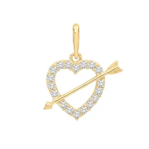 9C GOLD CZ HEART AND ARROW PENDANT