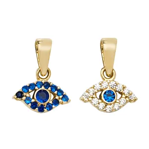 9CT GOLD WHITE AND BLUE CZ DOUBLE FACED EVIL EYE PENDANT