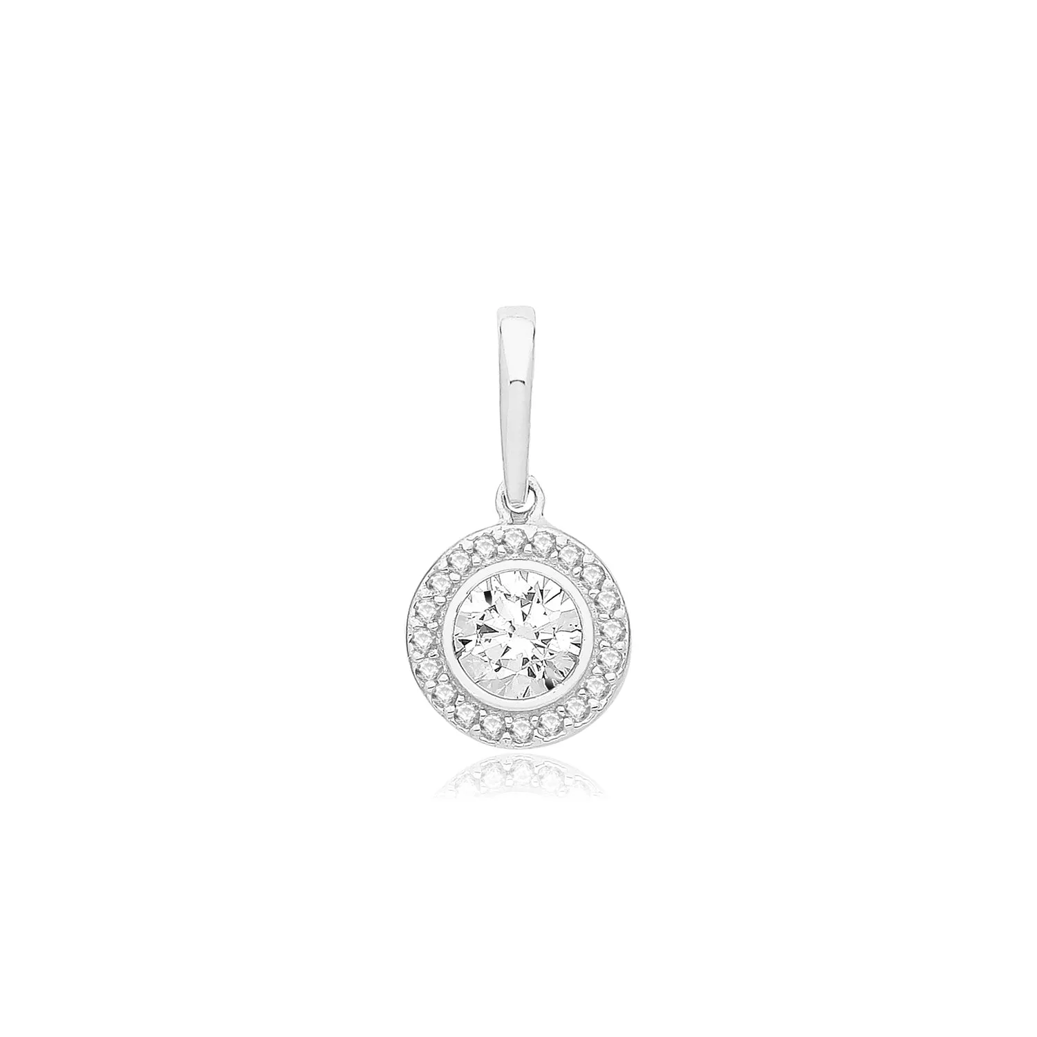 9CT WHITE GOLD CZ ROUND HALO PENDANT