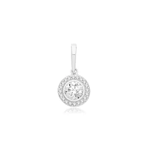 9CT WHITE GOLD CZ ROUND HALO PENDANT