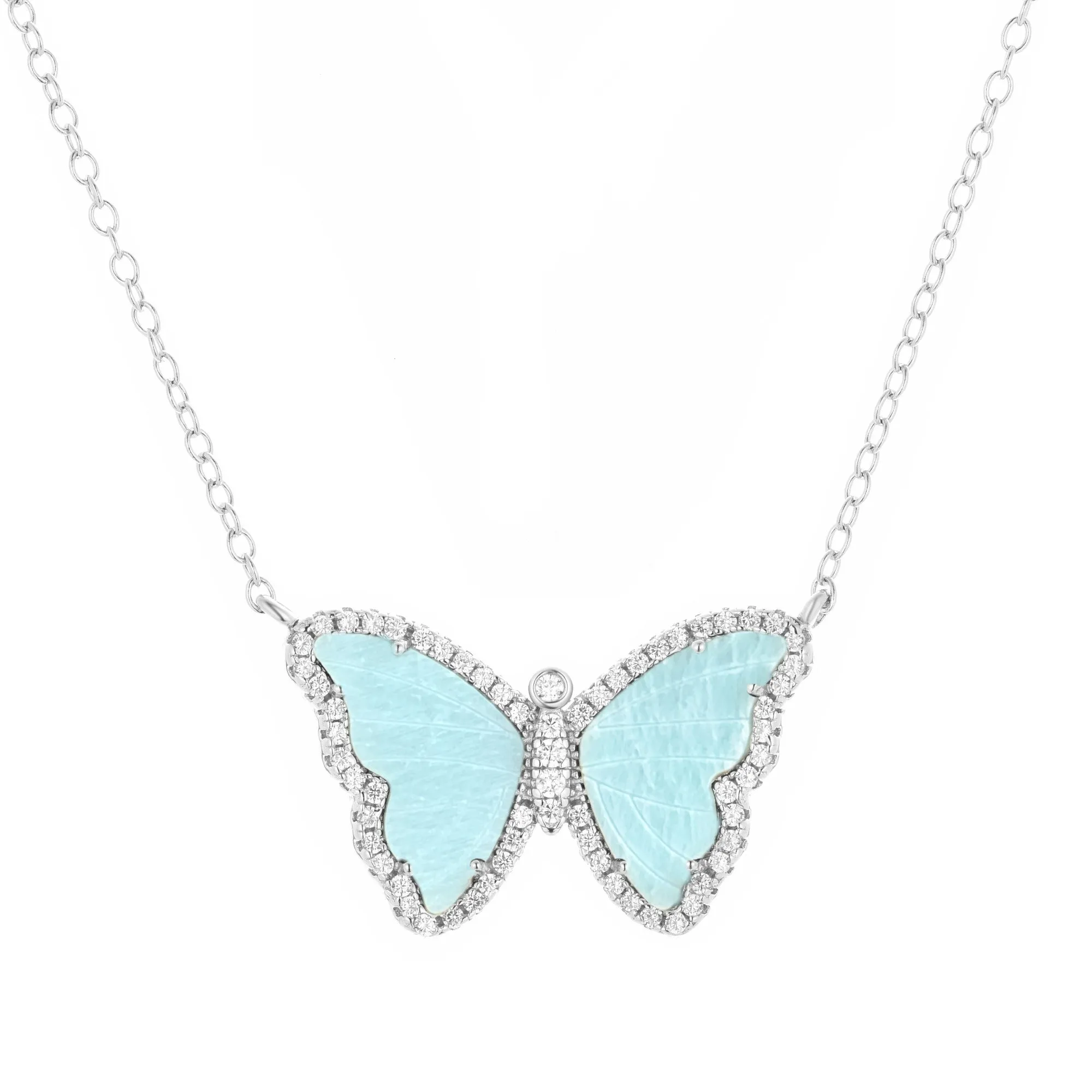 Amazonite Butterfly Necklace With Crystals